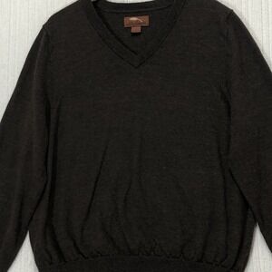 Bob Timberlake XL Brown 100% Wool V-Neck Sweater Menswear Classic Casual‎
